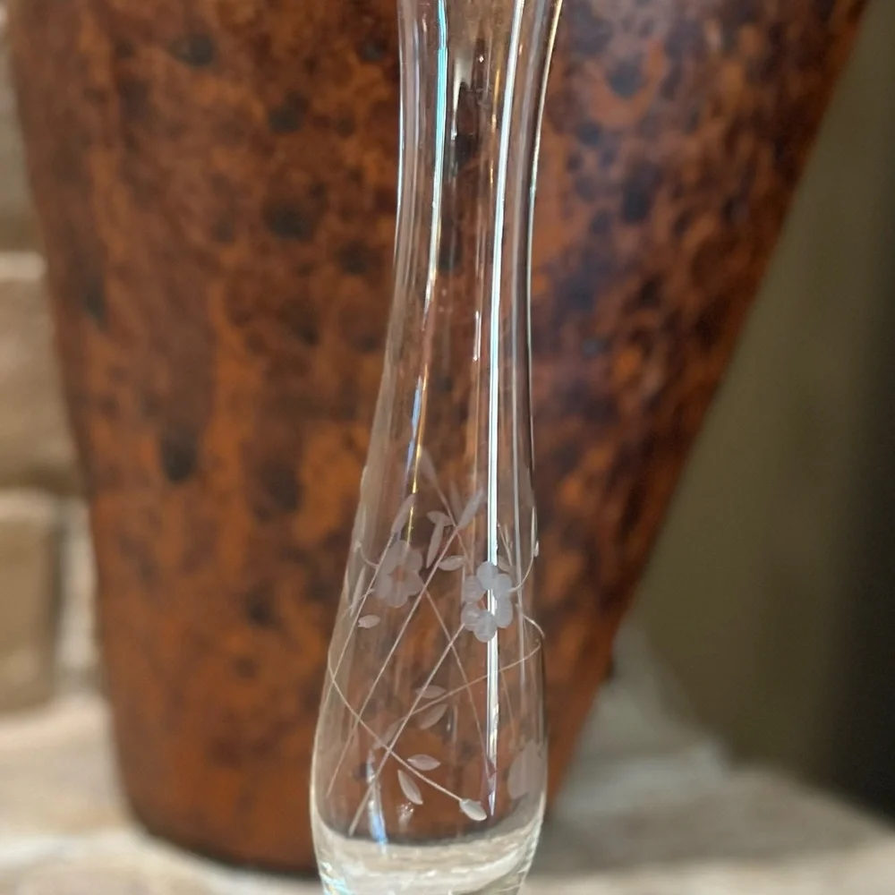 Vintage Duchin Creation Sterling Weighted Bud Vase Crystal Etched Flowers